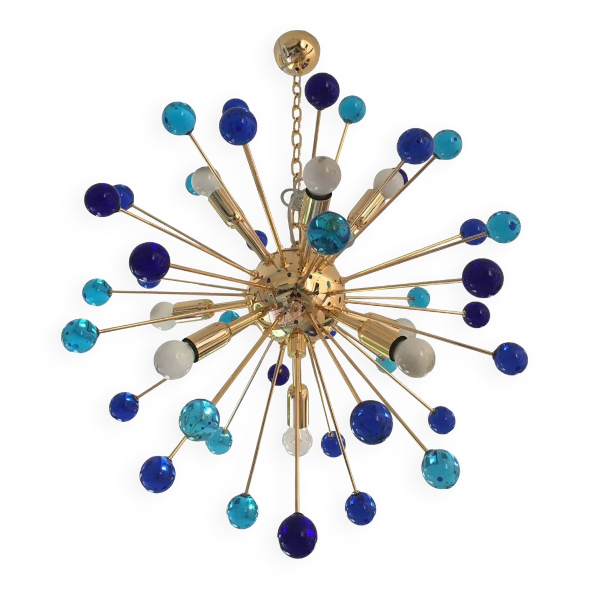 Light-blu and dark blue “star” murano glass sputnik