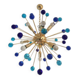 Lustre en or spoutnik en or spoutnik bleu clair et bleu
