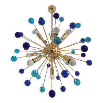 Lustre en or spoutnik en or spoutnik bleu clair et bleu