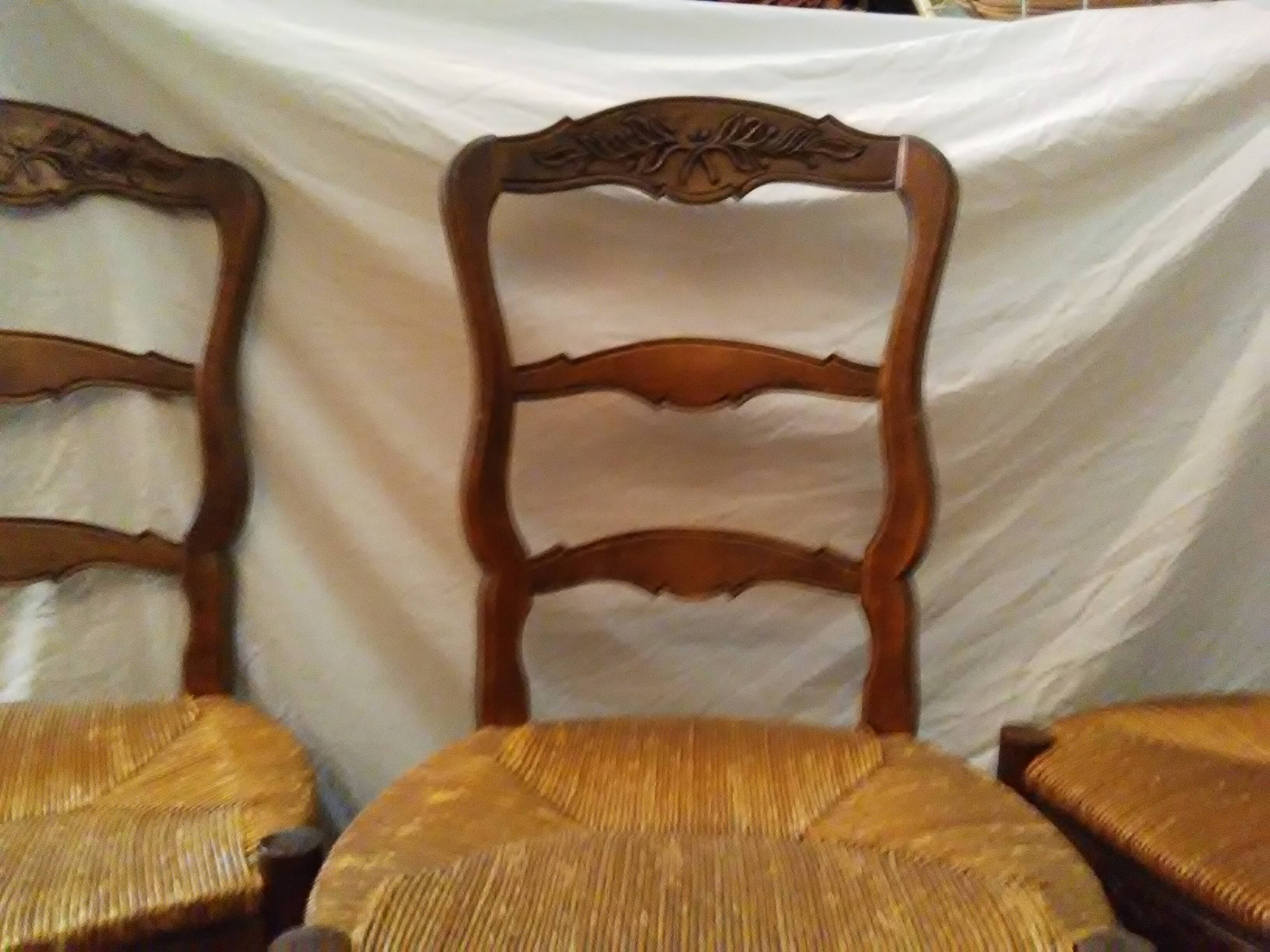 4 x Provencal chairs in carved wood and straw