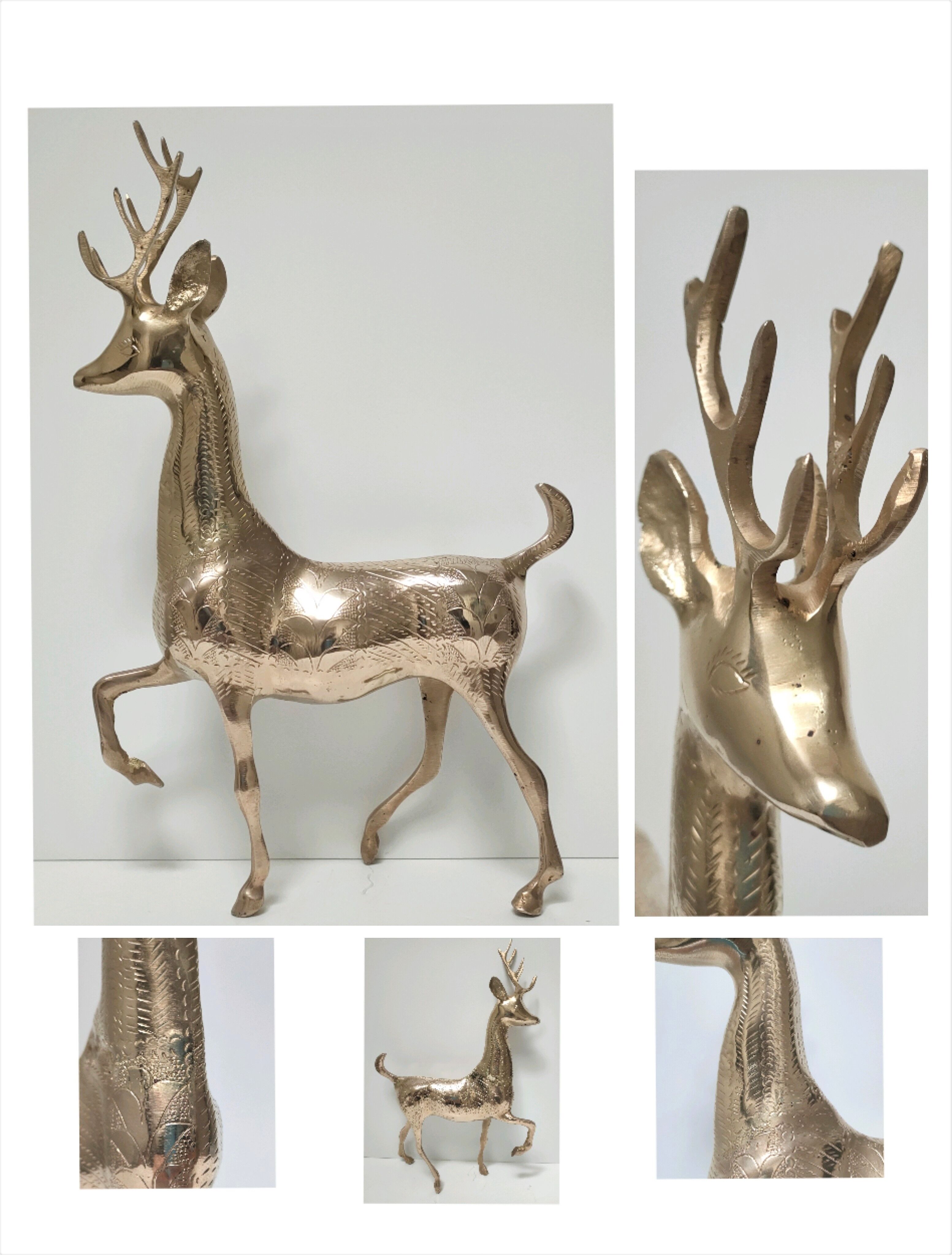 Cerf laiton massif stylisé vintage hauteur 38 cm
