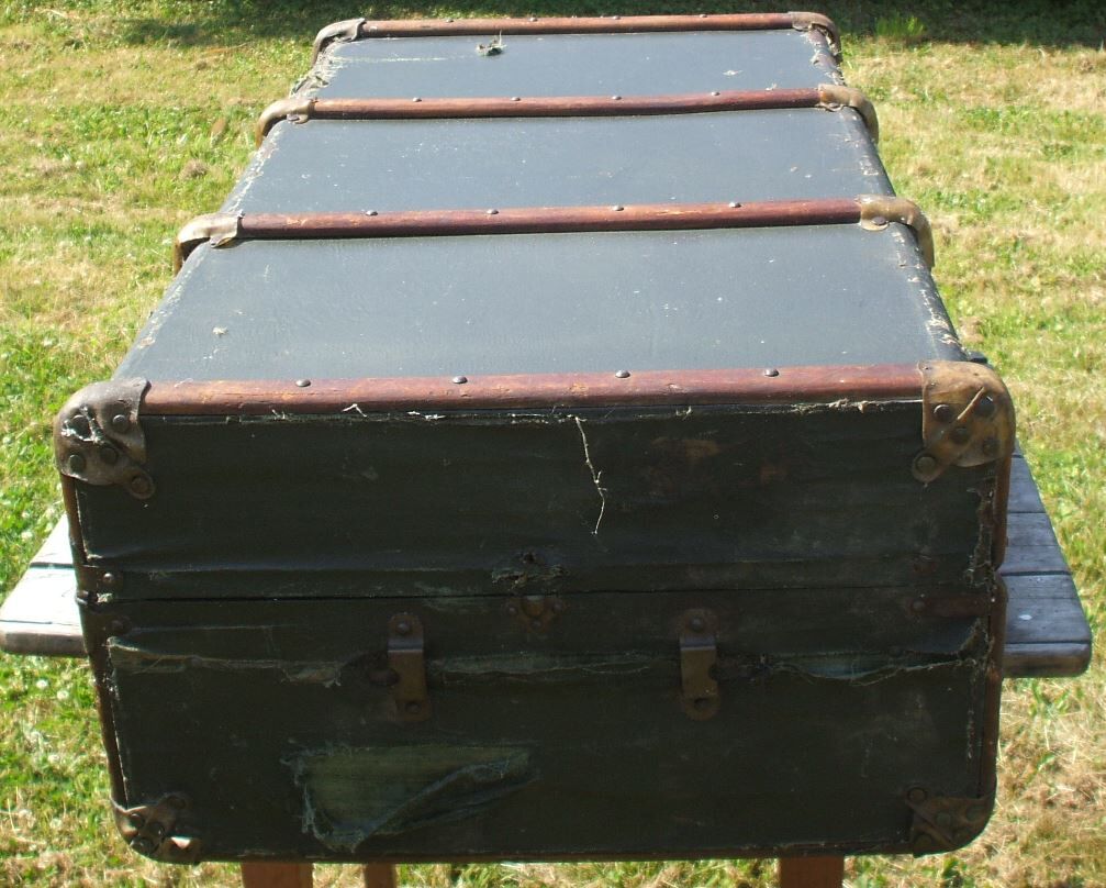 Green vintage travel trunk