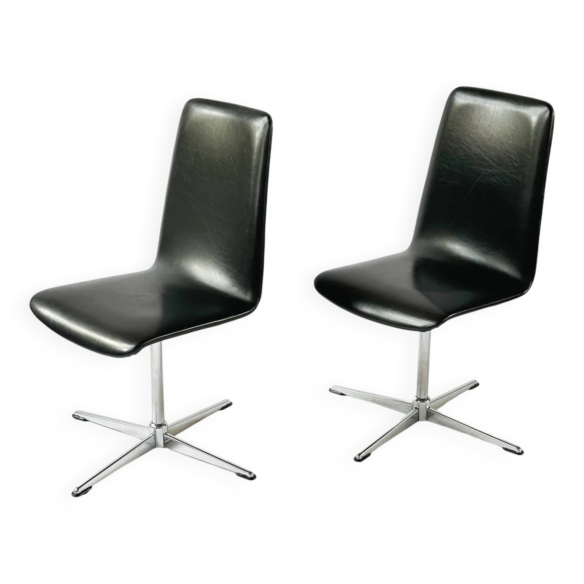 Pair of vintage swivel armchairs in black vinyl, 1970s