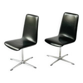 Paire de fauteuils pivotants vintage en vinyle noir, années 1970