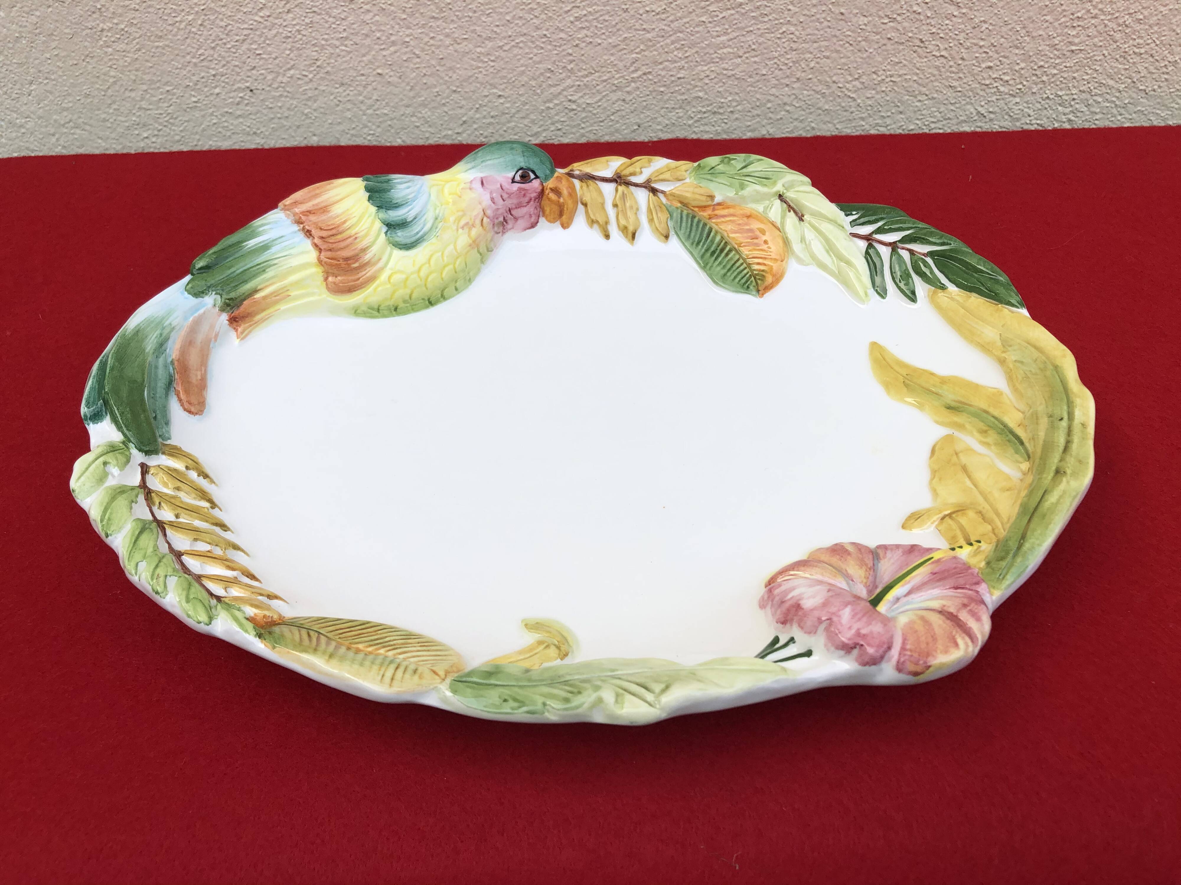 Lancel Paris ceramic dish with embossed parrot decoration