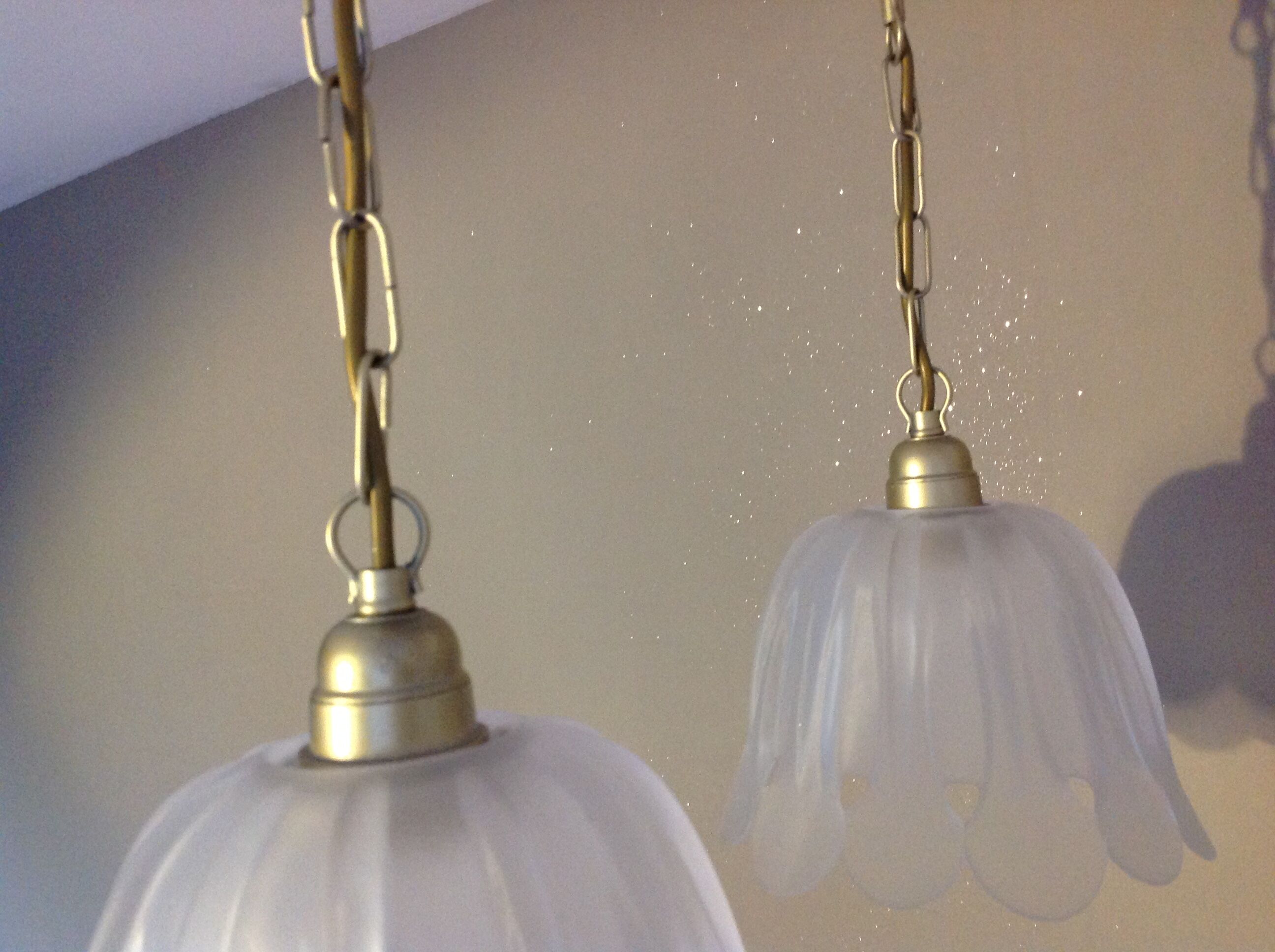 Pair of pendant lamps bell in frosted glass style art deco