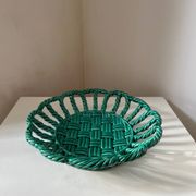 Green woven ceramic fruit basket in the Vallauris style, Malicorne E T