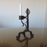 Brutalist candle holder to install or wall in blackened wrought iron blackened 40s 50s