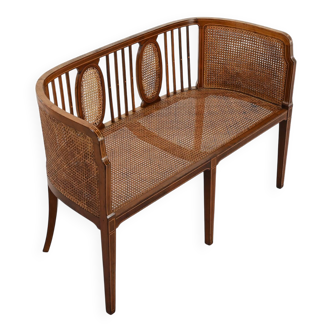 Vintage caned basket bench, 1950s