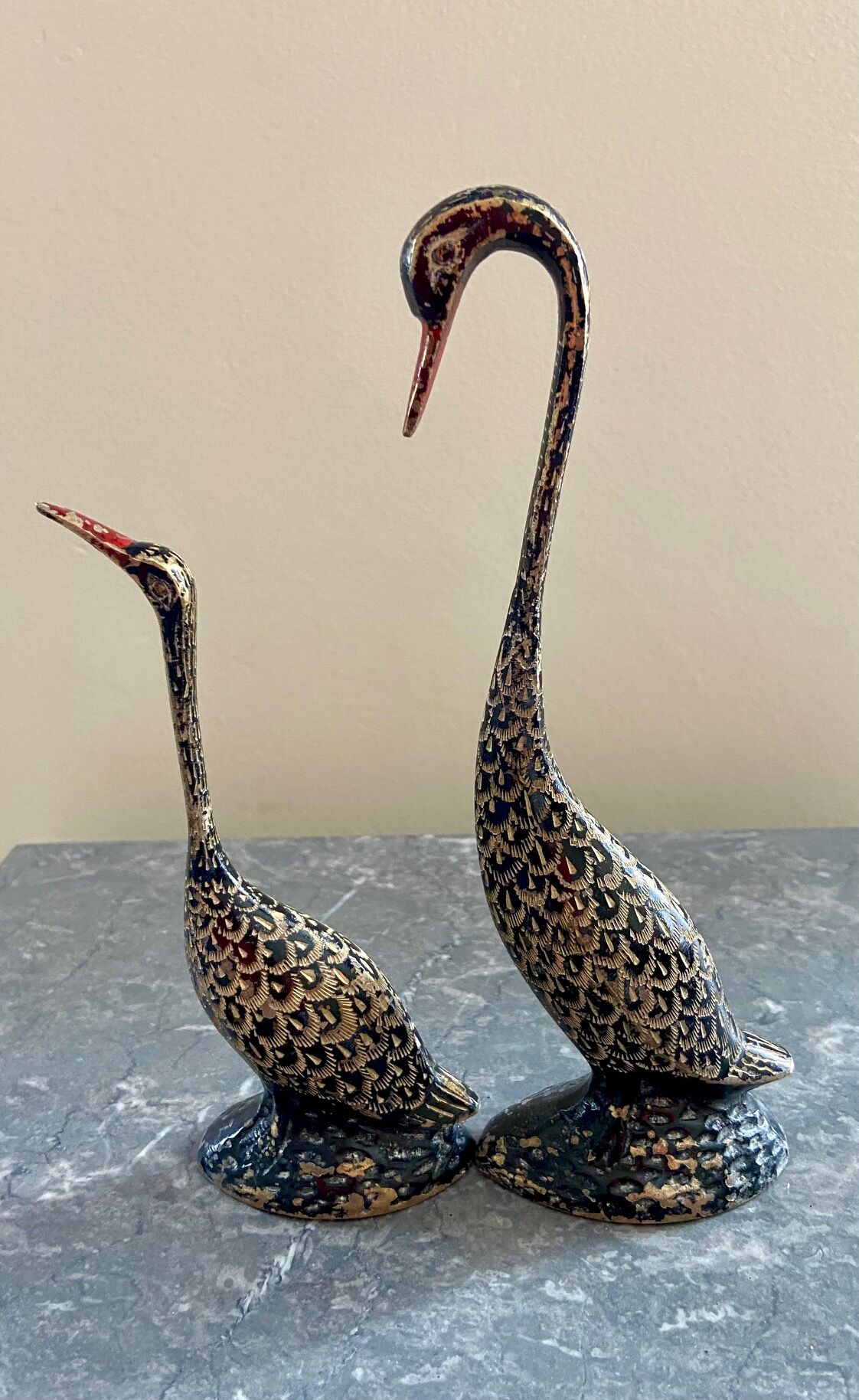 Pair ancient brass birds