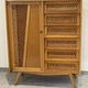 Children's wardrobe in wood and rattan with so-called Parisian compass feet