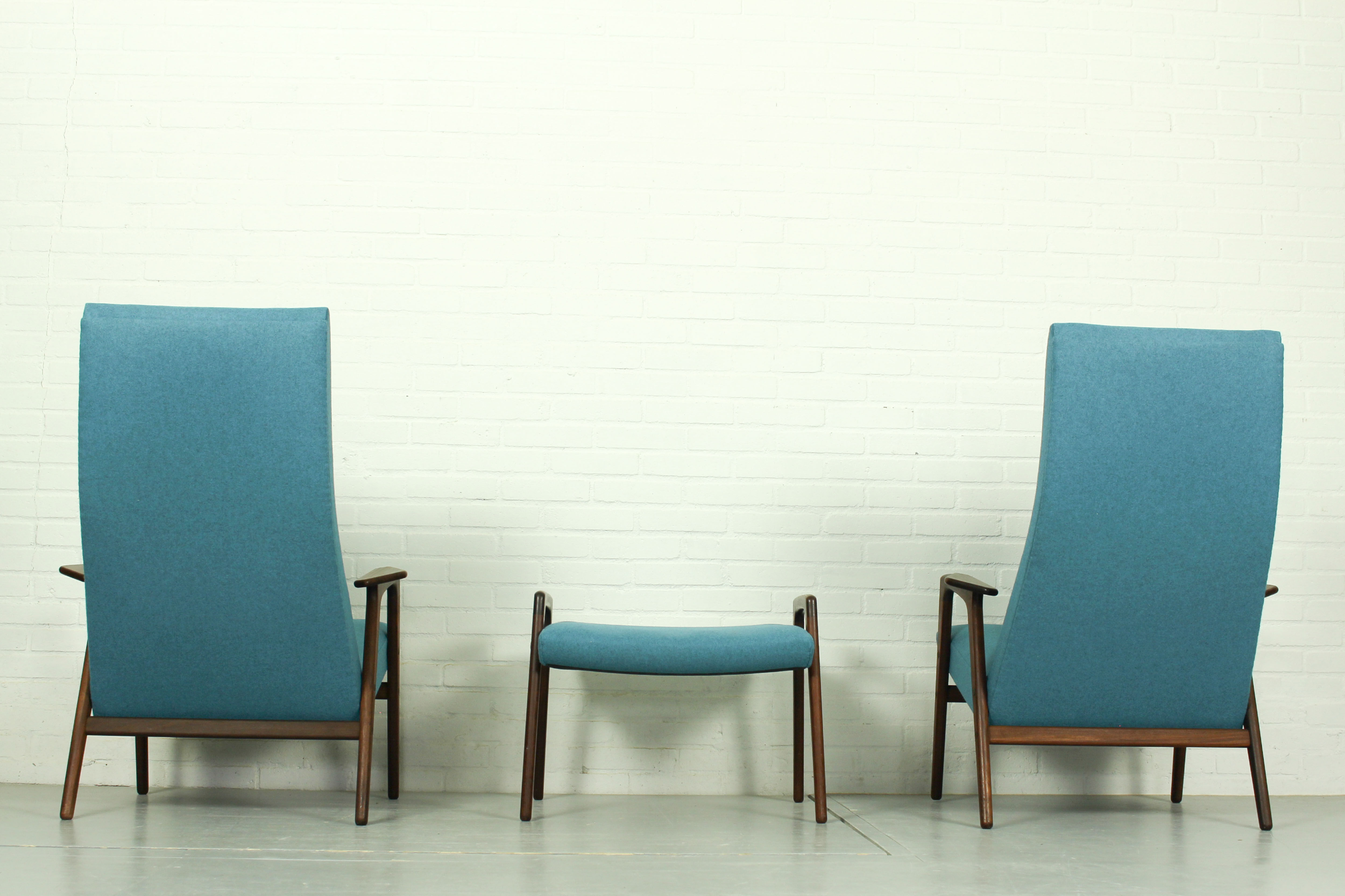 Set of 2 Danish Lounge Chairs with matching Ottoman by Yngve Ekström for Pastoe, 1960s