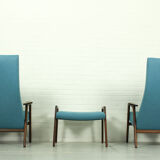 Ensemble de 2 fauteuils avec pouf assorti par Yngve Ekström pour Pastoe, années 1960