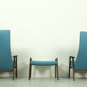 Set of 2 Danish Lounge Chairs with matching Ottoman by Yngve Ekström for Pastoe, 1960s