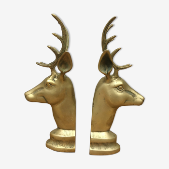 Pair of bronze bookends decorated with deer heads