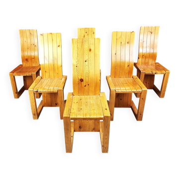Vintage Finnish pine wood dining chairs, 1970s