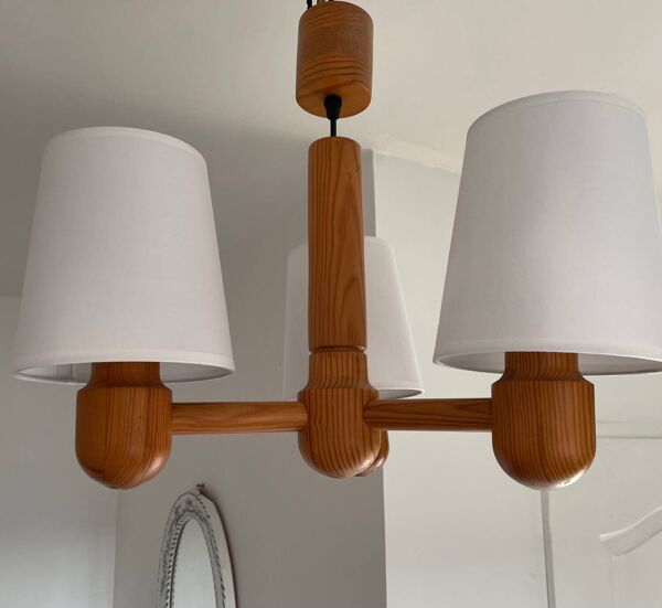 Lustre en bois de pin scandinave des années 70