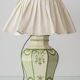 Spanish Revival Table Lamp in Green Ivory Crackle Ceramic, New Linen Shade
