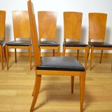 6 Vintage Blond Oak Chairs, France 1960