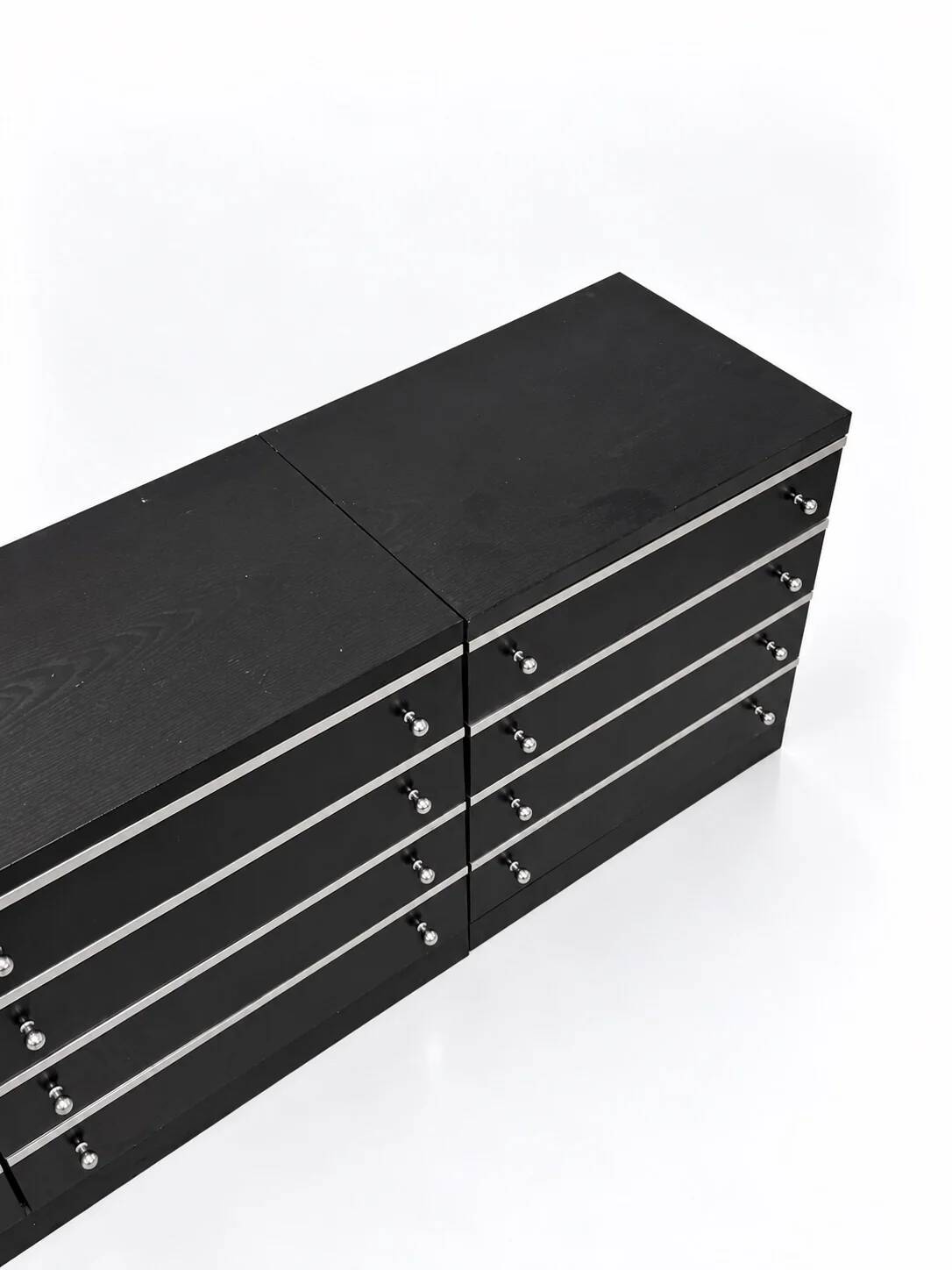 Modular enfilade Space Age in black ash and brushed aluminium, 1970s.