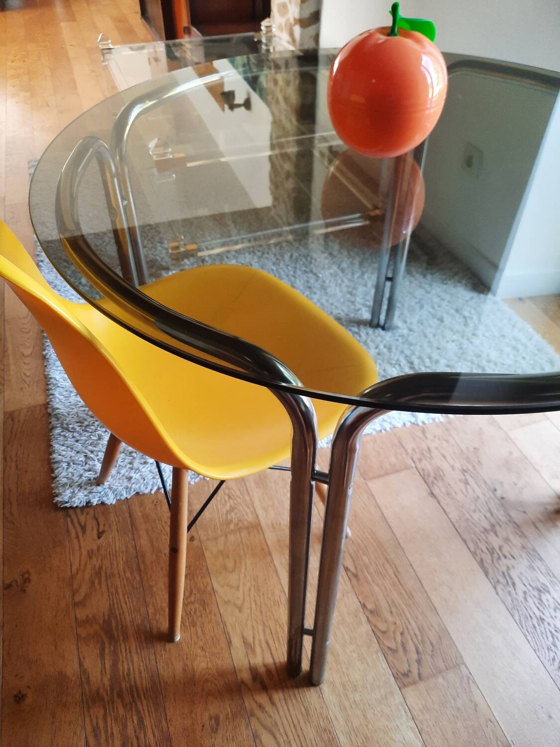 Space Age dining table smoked glass - chrome 70's