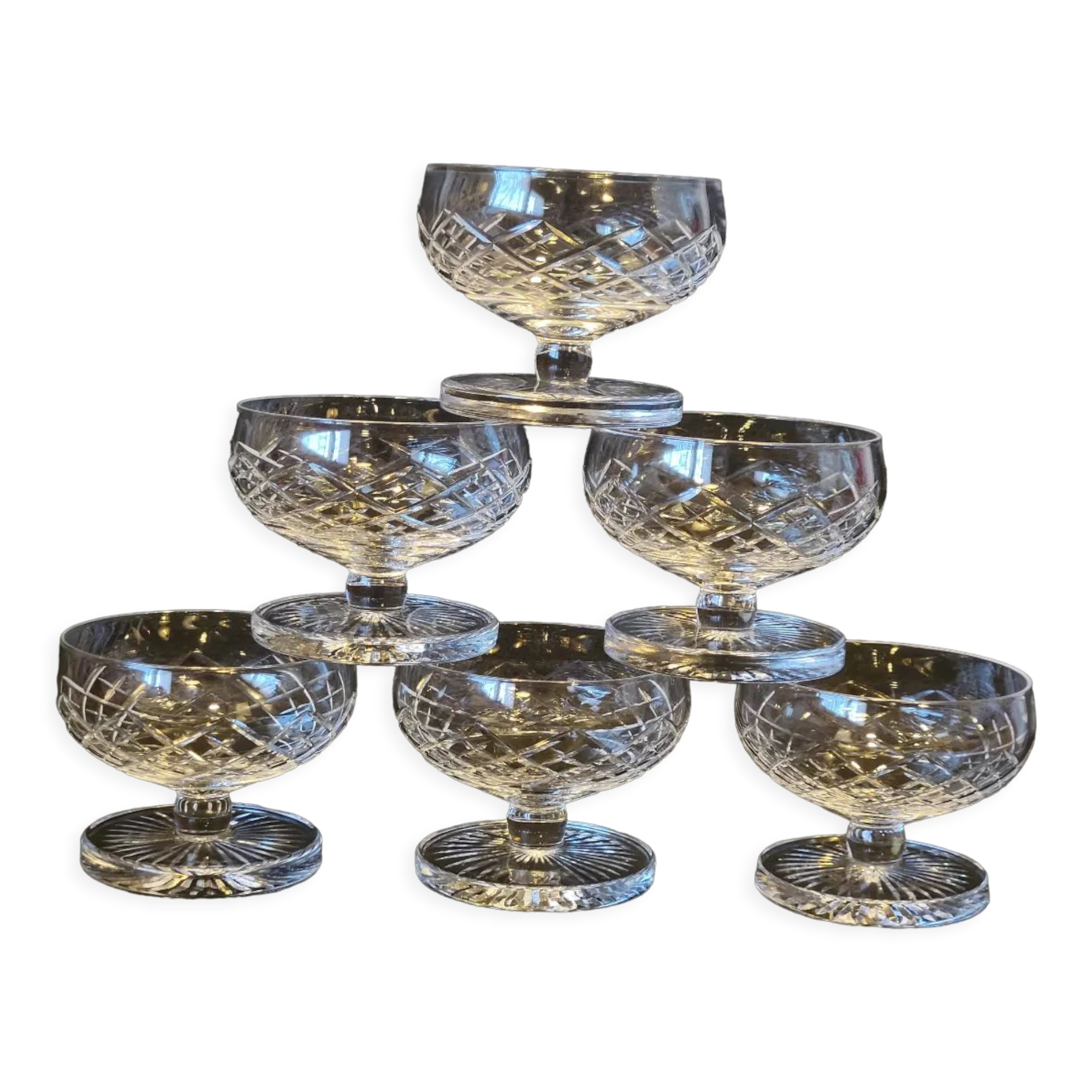 6 St Saint Louis champagne glasses Florian model in cut crystal 539