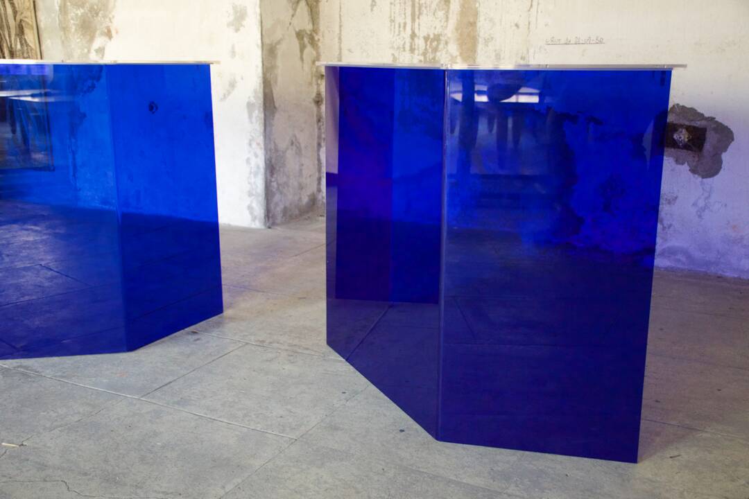 Two vintage Klein blue consoles 1988