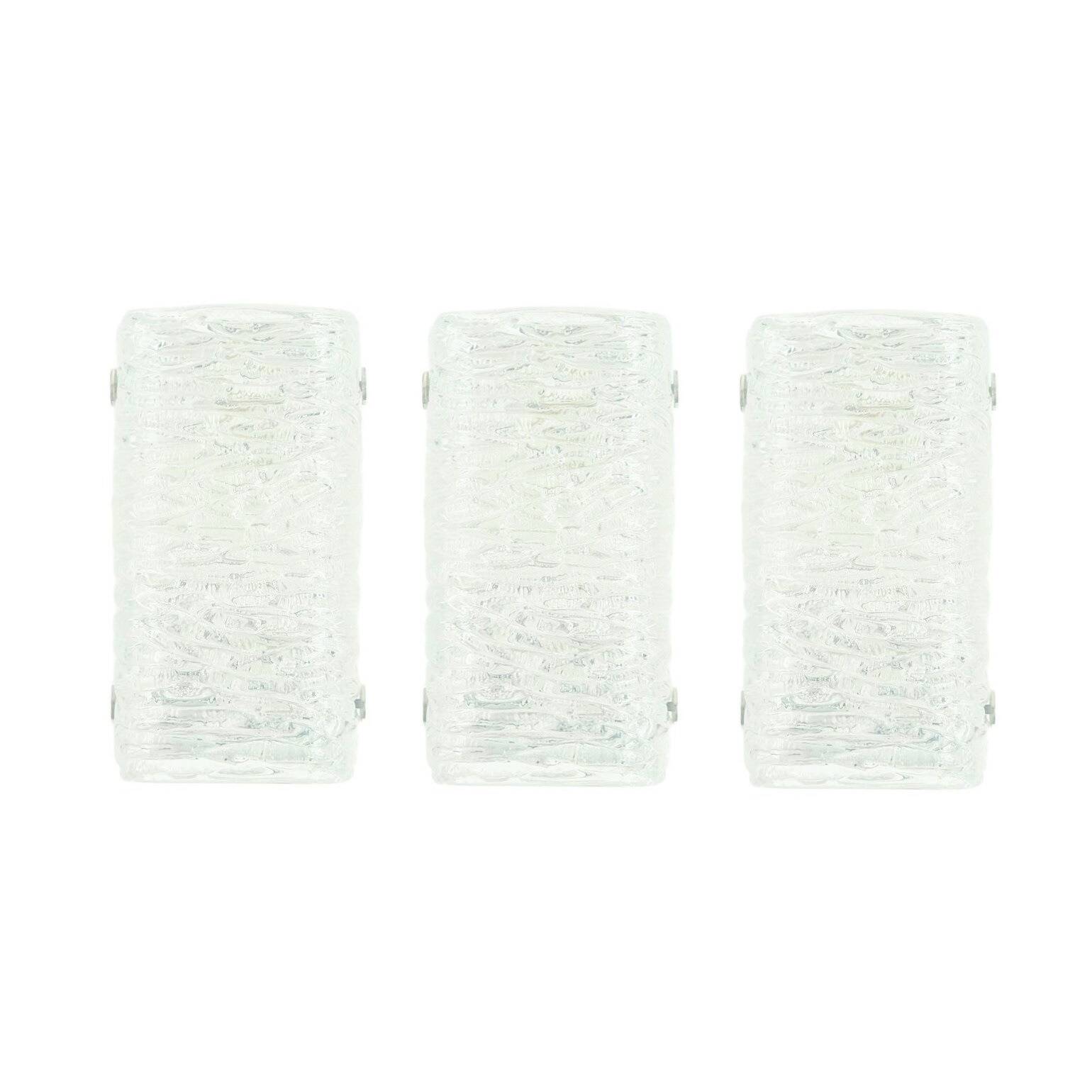Set of 3 Mid-Century Modern Murano Ice Glass Wall Lights from Kaiser, 1960s