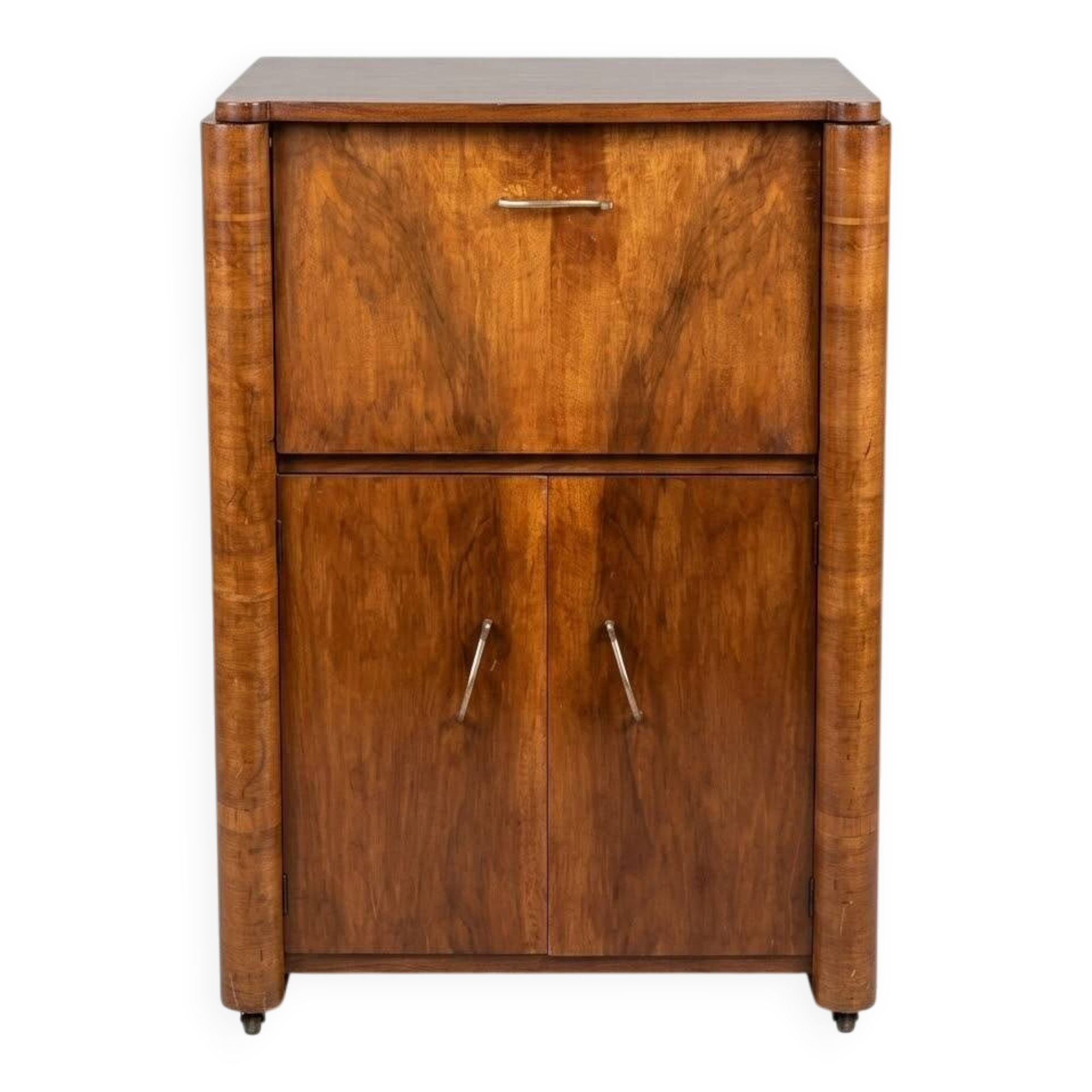 Antique turntable/TSF furniture in Art Nouveau style on wheels.