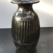 Former Black Brown Ceramic Vase Enamelled Signed HOPWILLER Vintage