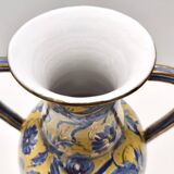 Handmade Yellow and Blue Glazed Ceramic Amphora Vase by Zulimo Aretini, Ita