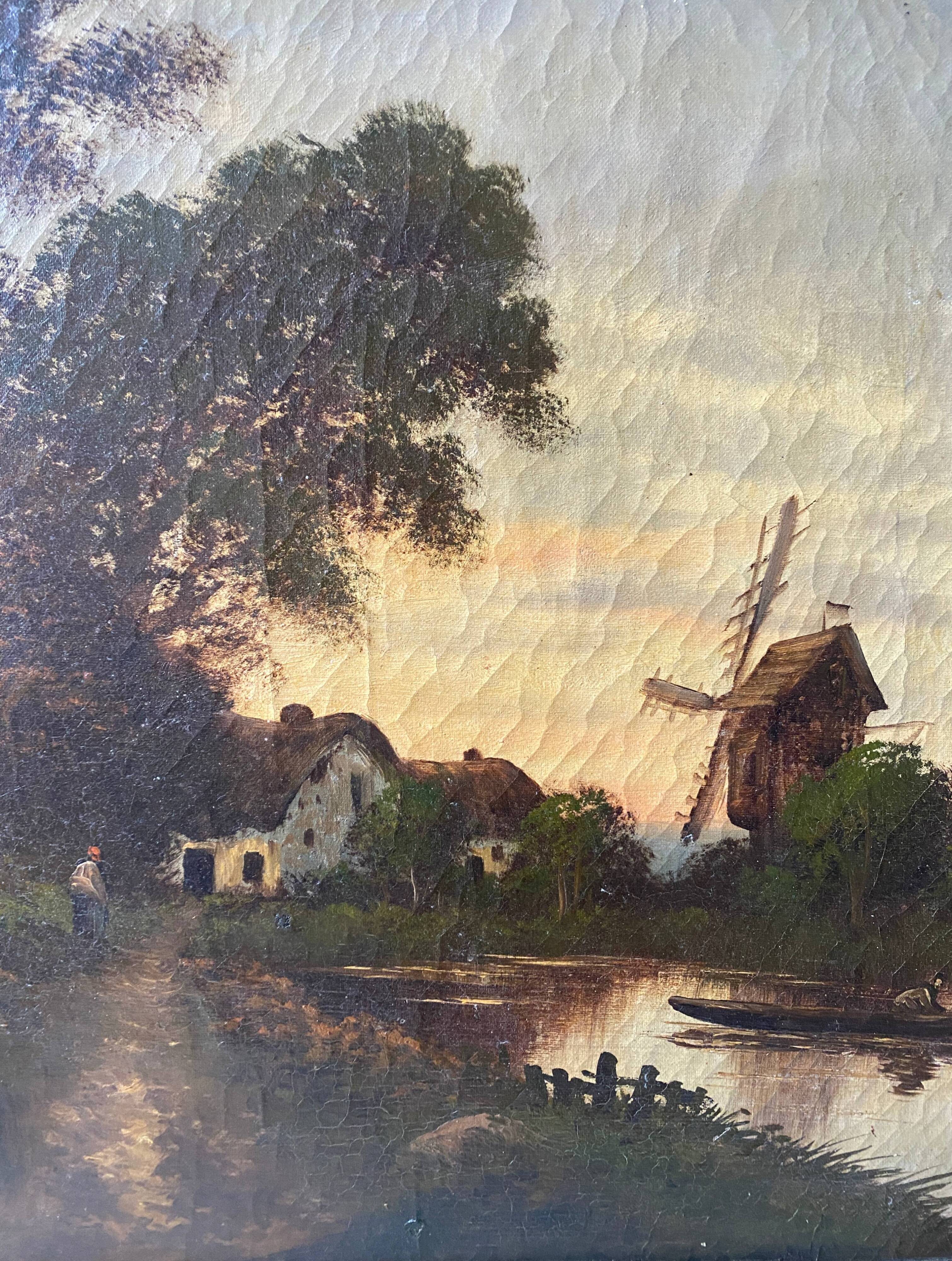 HST painting "Animated landscape at dusk" 19th century