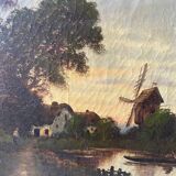 HST painting "Animated landscape at dusk" 19th century