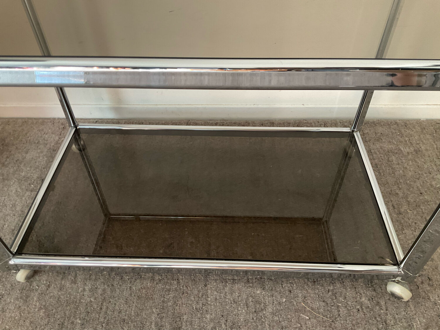 Vintage coffee table 70s chrome and smoked glass
