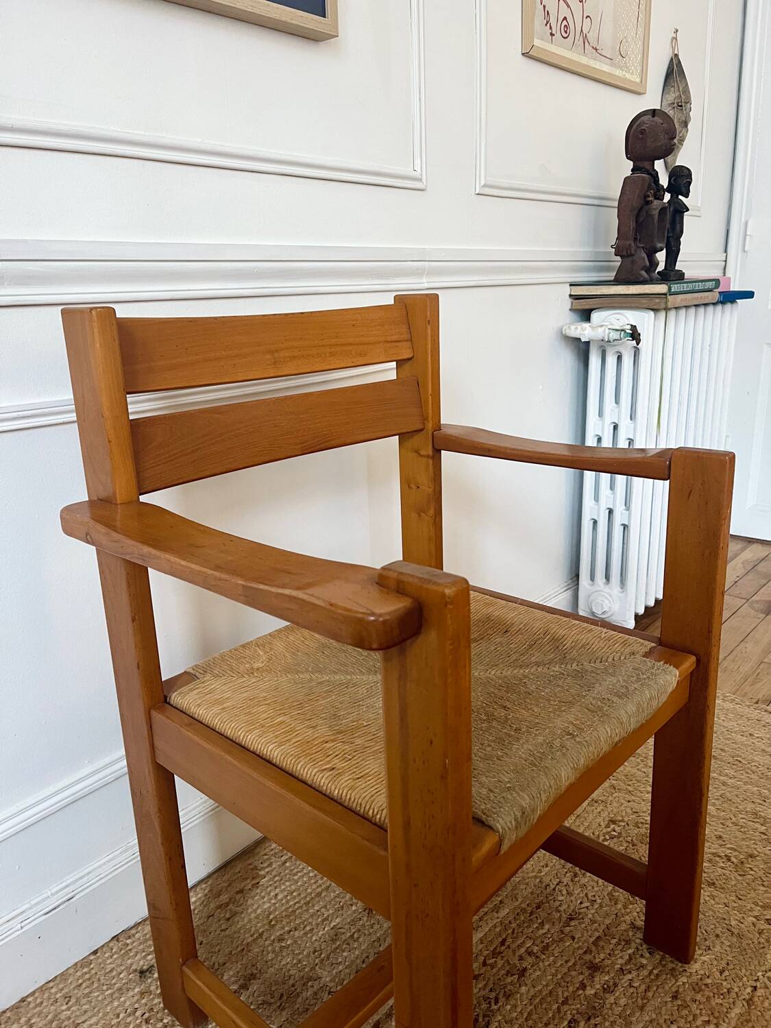 Armchair in elm and straw Maison Regain
