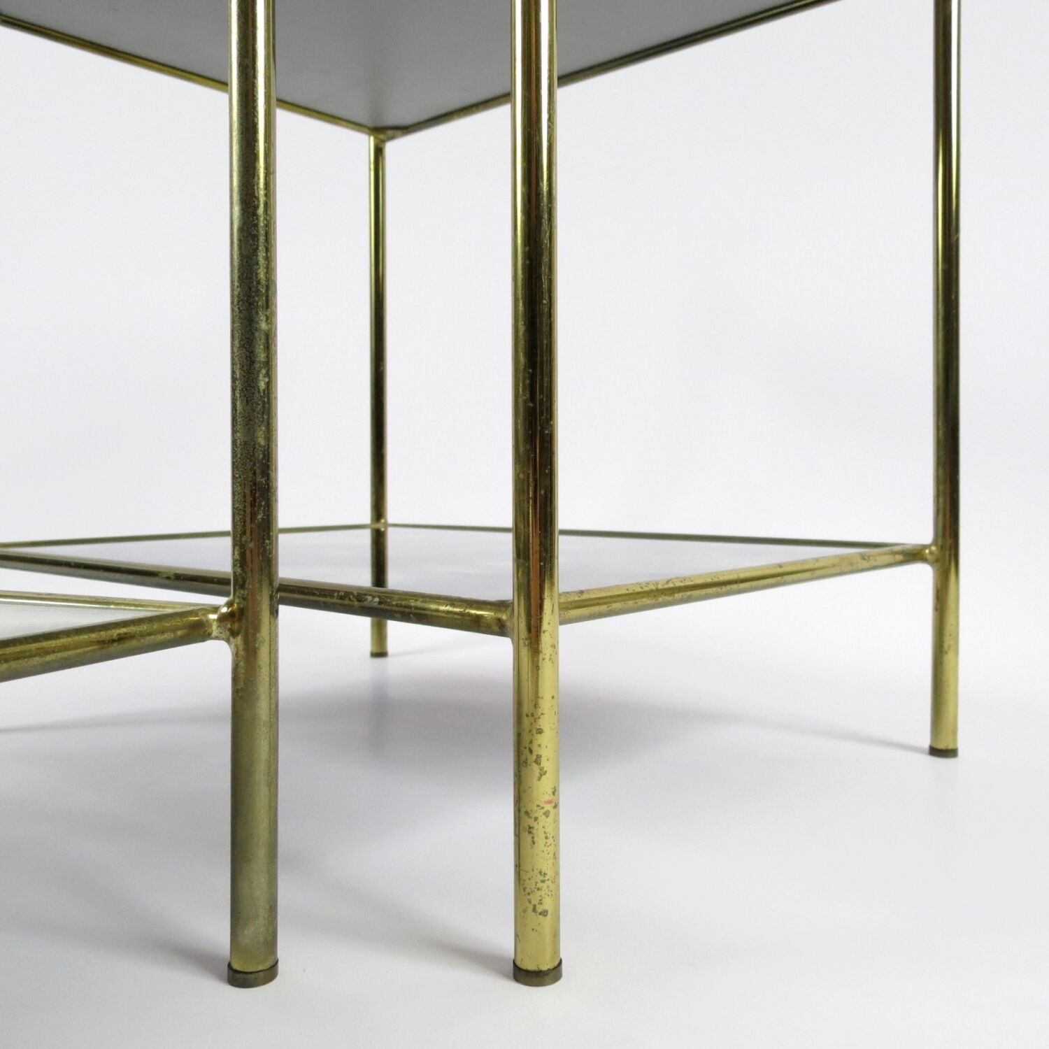 Set of 2 French brass and mirror side tables, 1970s