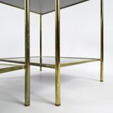Set of 2 French brass and mirror side tables, 1970s