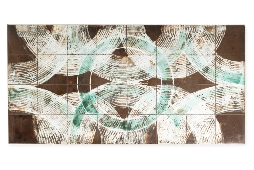 Coffee table with ceramic and chrome top. 1970s.