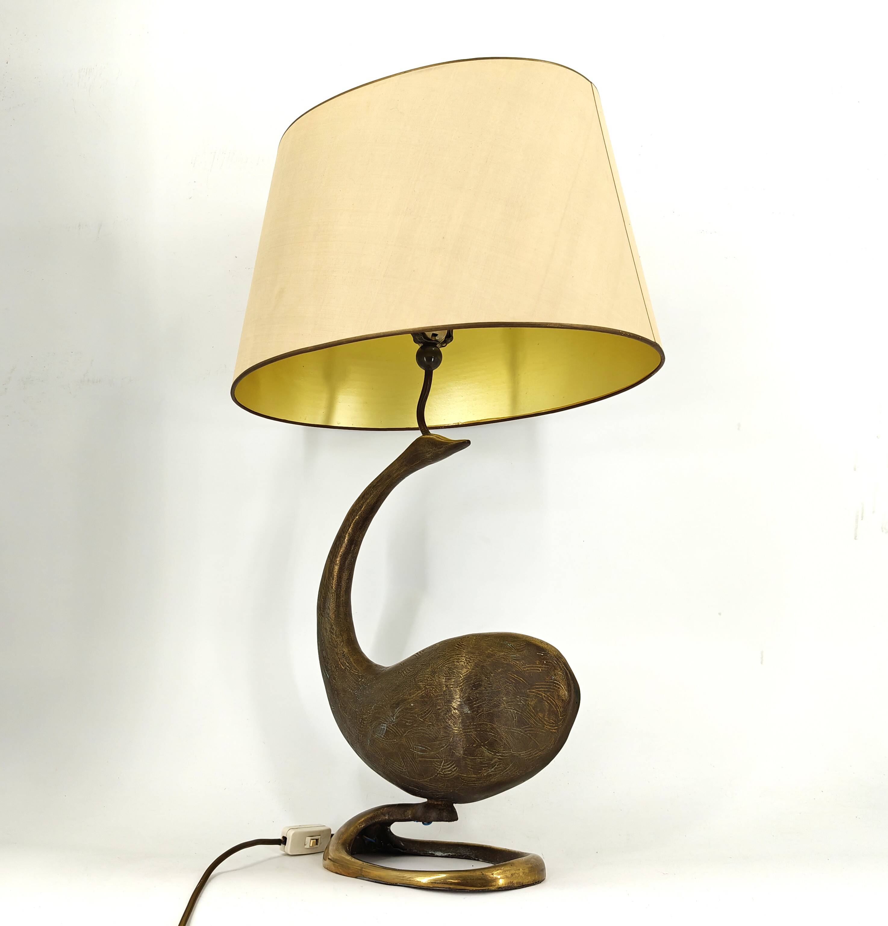 Large brass swan table lamp, 1960s