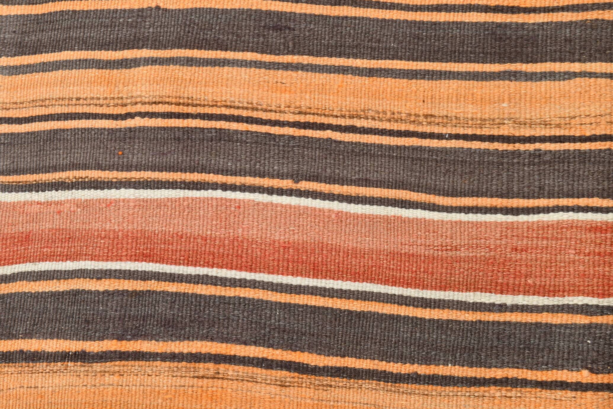4x7 Kilim Terracotta Red & Orange Striped Turkish Vintage Kilim Rug