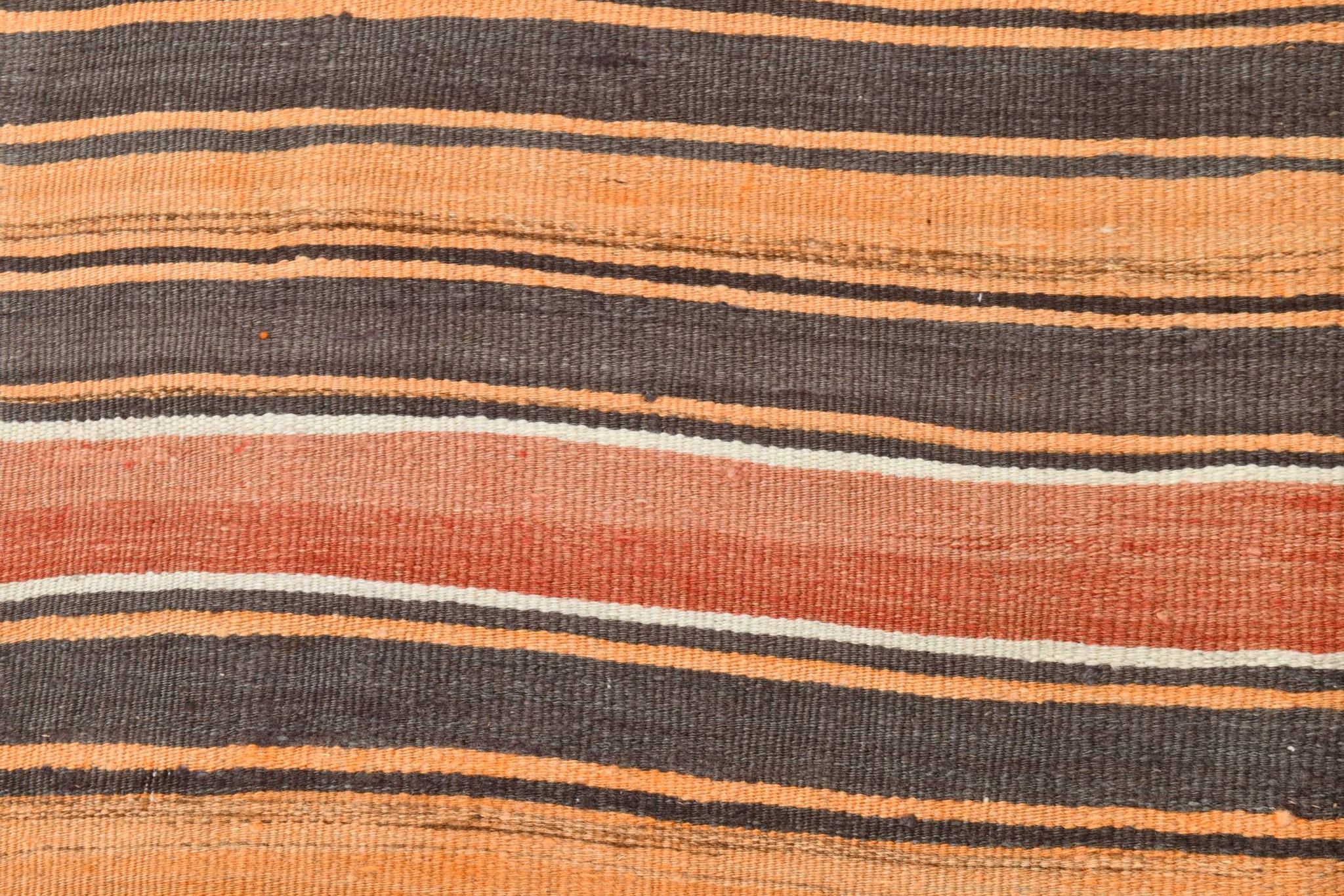 4x7 Kilim Terracotta Red & Orange Striped Turkish Vintage Kilim Rug