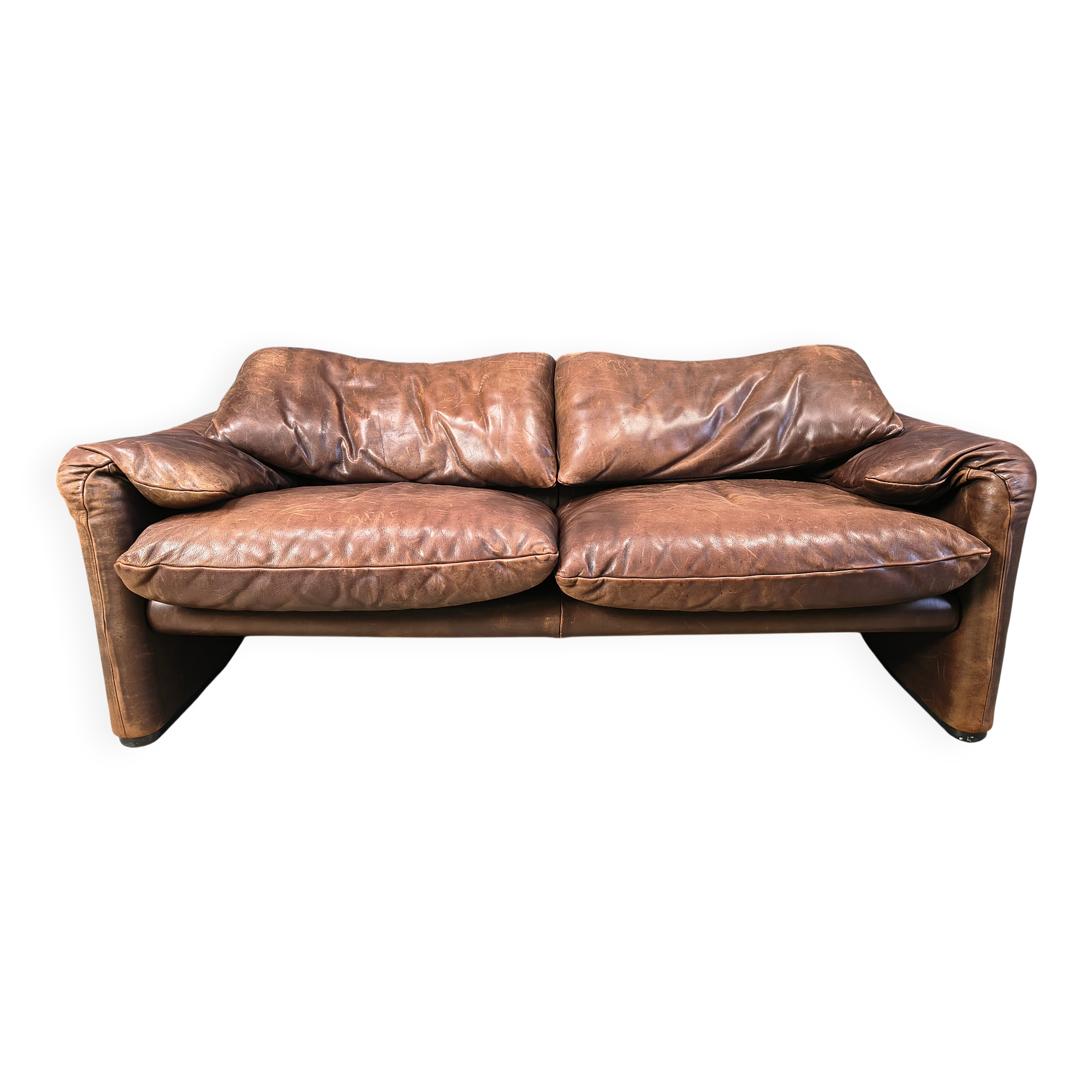 Leather Maralunga sofa by Vico Magistretti for Cassina, 1970s