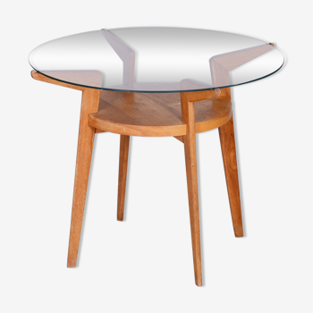 Table ronde du milieu du siècle, Jitona Sobeslav, chêne, verre, Tchéquie, années 1950