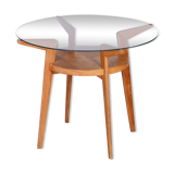 Mid-century small round table, jitona sobeslav, oak, glass, czechia, 1950s