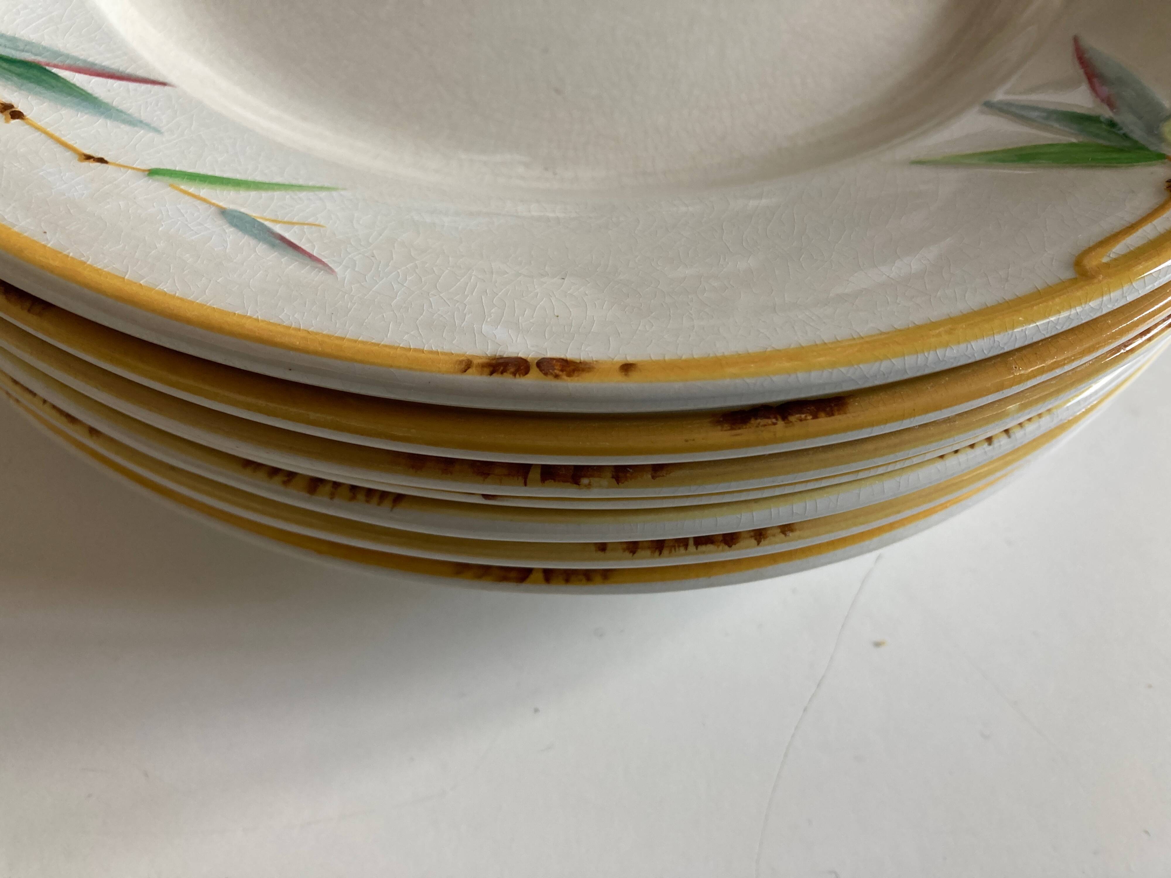 Set of 7 Sarreguemines Bamboo 1880 ironstone plates