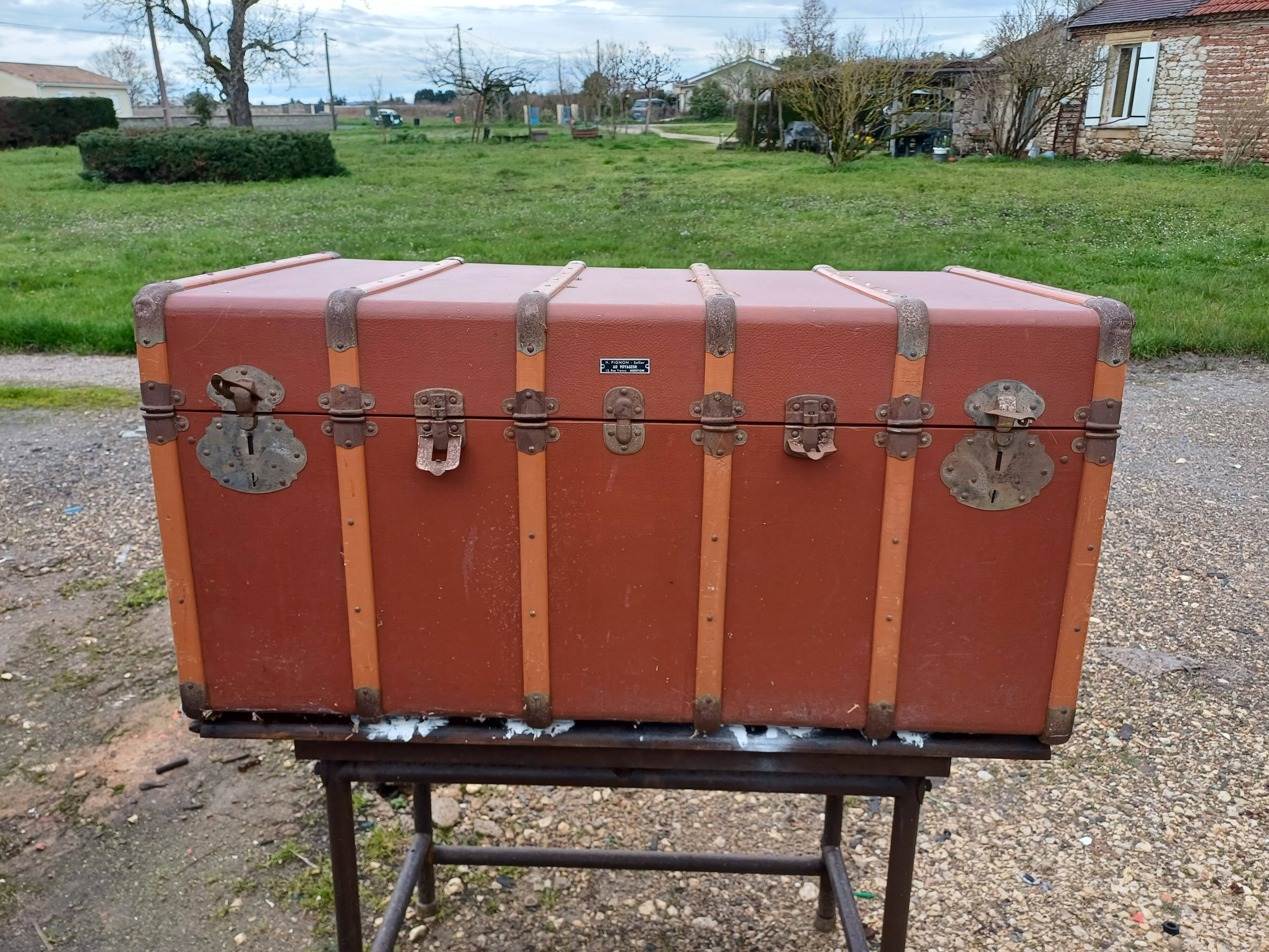 Malle de Voyage Bois et Simili Cuir
