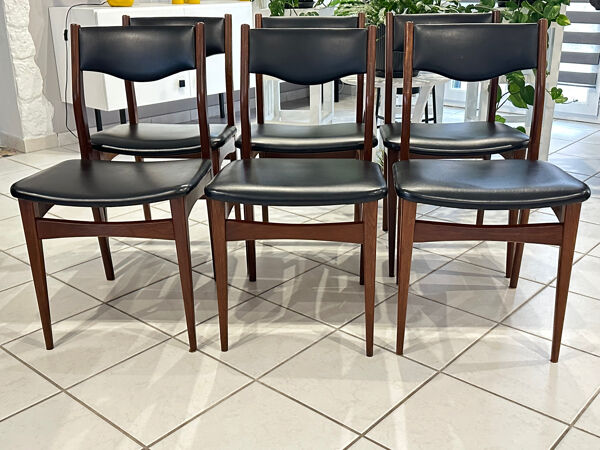 Suite de 6 chaises Teck scandinave design 1970