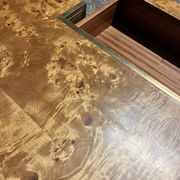 designer coffee table in elm burl with integrated drawers, Roche Bobois 1970