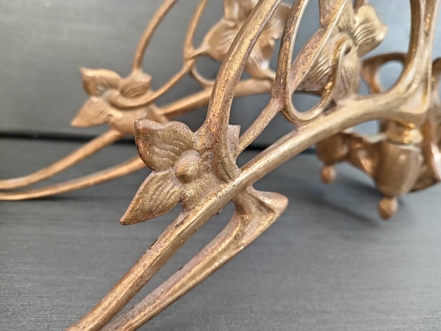 Double candlestick in gilded brass