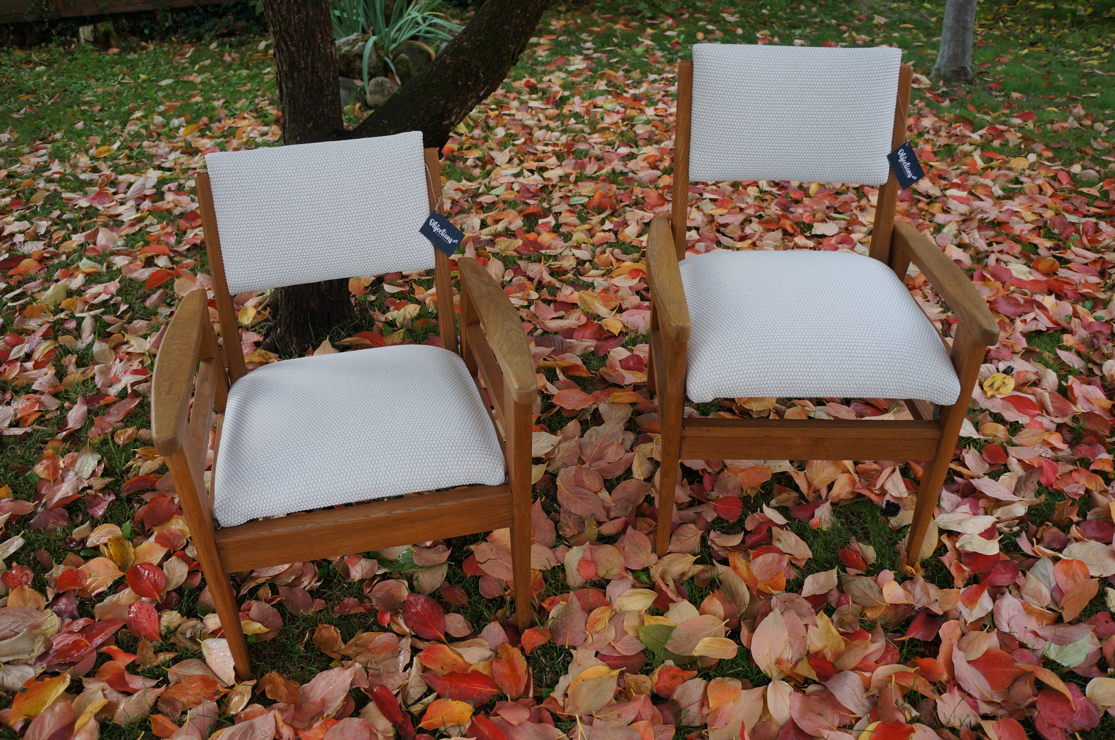 Pair of vintage poly-seat armchairs